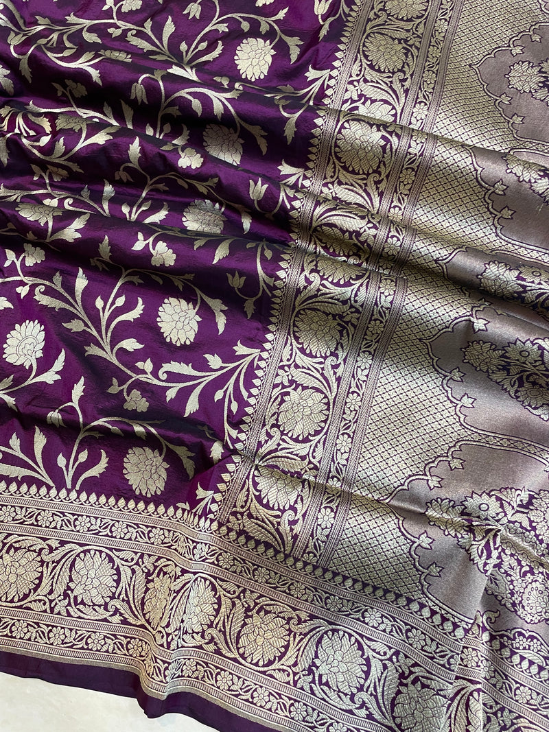 Pure Katan Silk Banarasi Handloom Saree - All Over Jaal Work - The Handlooms