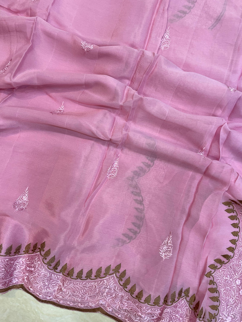 Pure Georgette Chikankari Handloom Banarasi Saree - The Handlooms