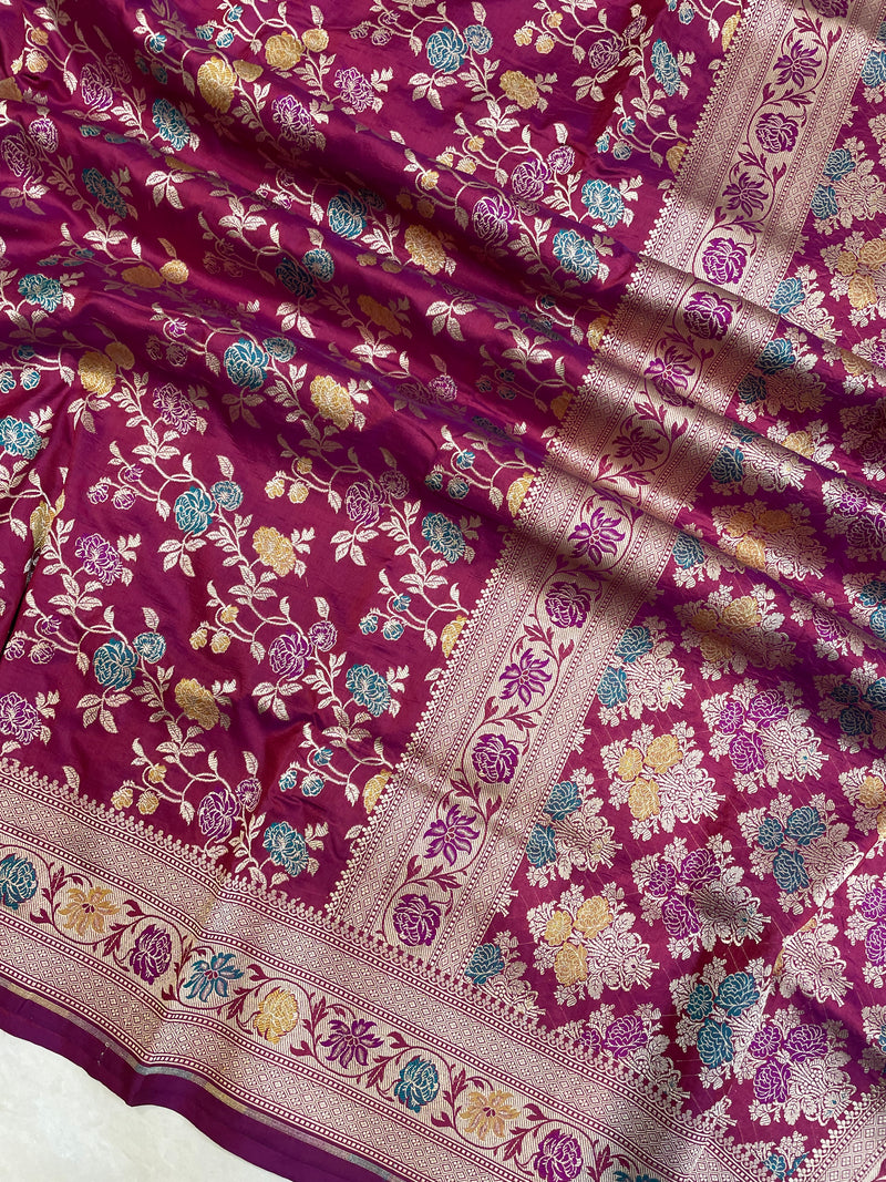 Pure Katan Silk Banarasi Handloom Saree - All over Jaal work with Meenakari - The Handlooms
