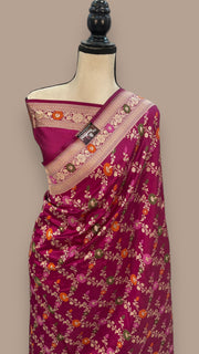 Pure Katan Silk Banarasi Handloom Saree - All over Jaal work with Meenakari - The Handlooms