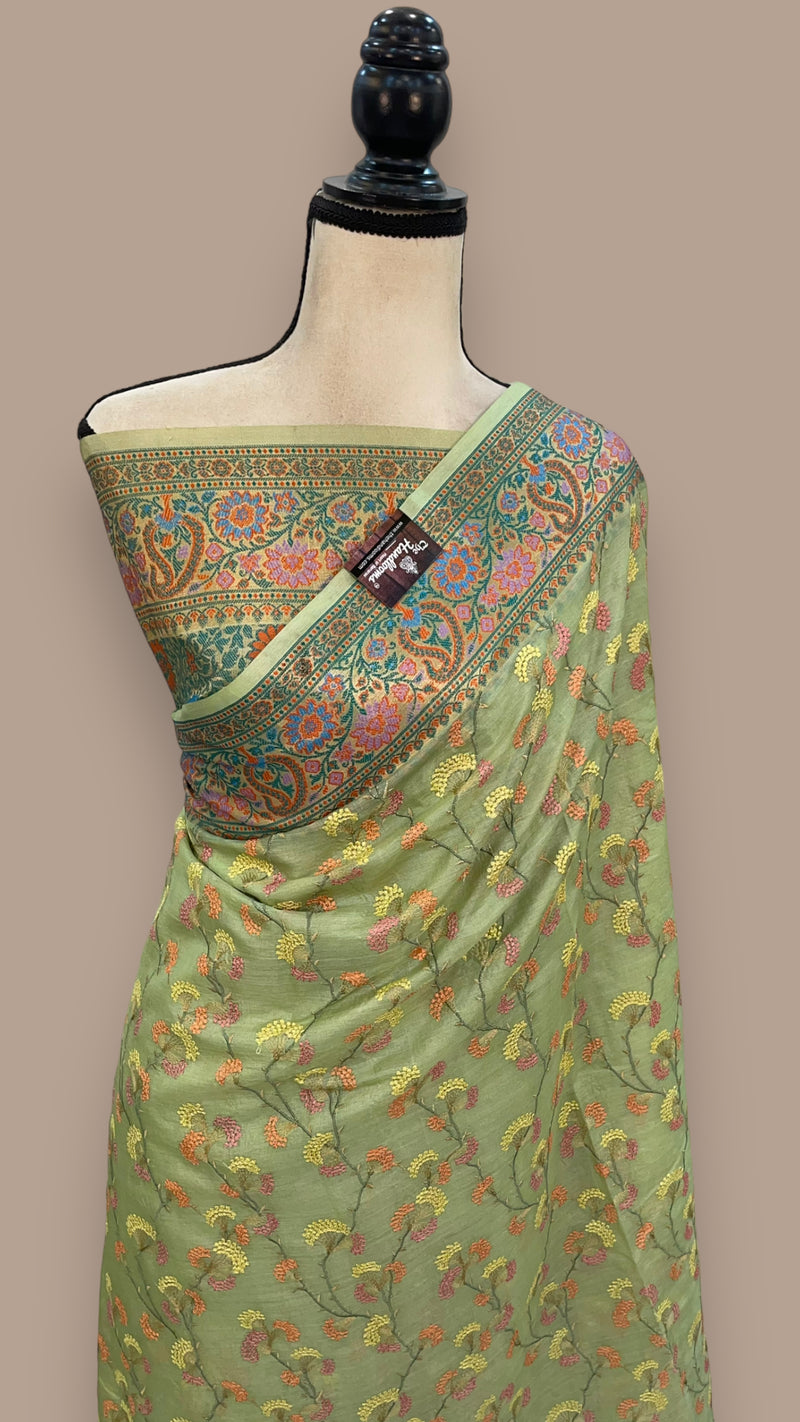 Tussar Silk Handloom Banarasi Saree With Chikankari - The Handlooms