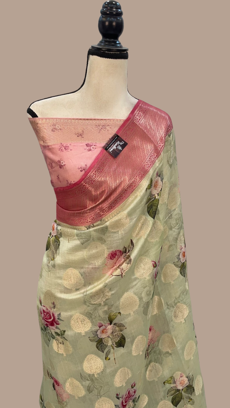 Pure Chiniya Silk Digital Print Handloom Banarasi Saree - The Handlooms