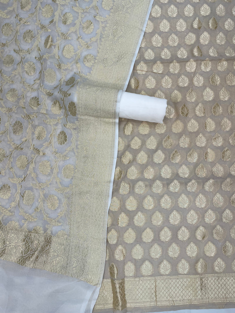 Tissue Handloom Banarasi Dress material with Khaddi Georgette Dupatta - The Handlooms
