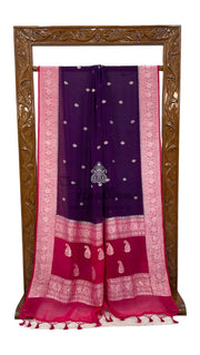Dark Purple Pure Georgette Handloom Banarasi Saree - The Handlooms