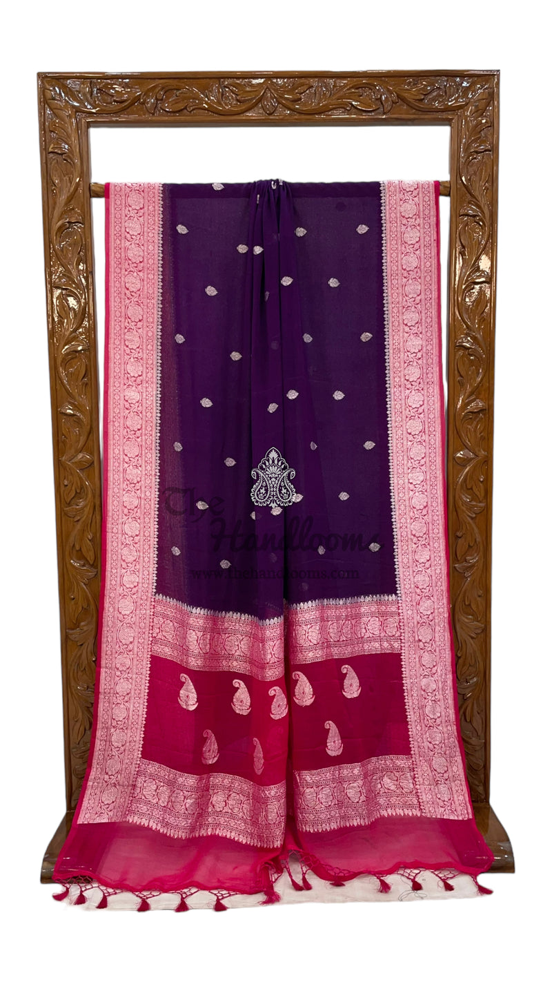 Dark Purple Pure Georgette Handloom Banarasi Saree - The Handlooms