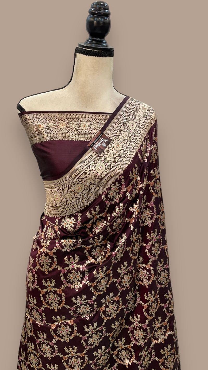 Pure Katan Silk Banarasi Handloom Saree - All over Jaal work with Meenakari - The Handlooms