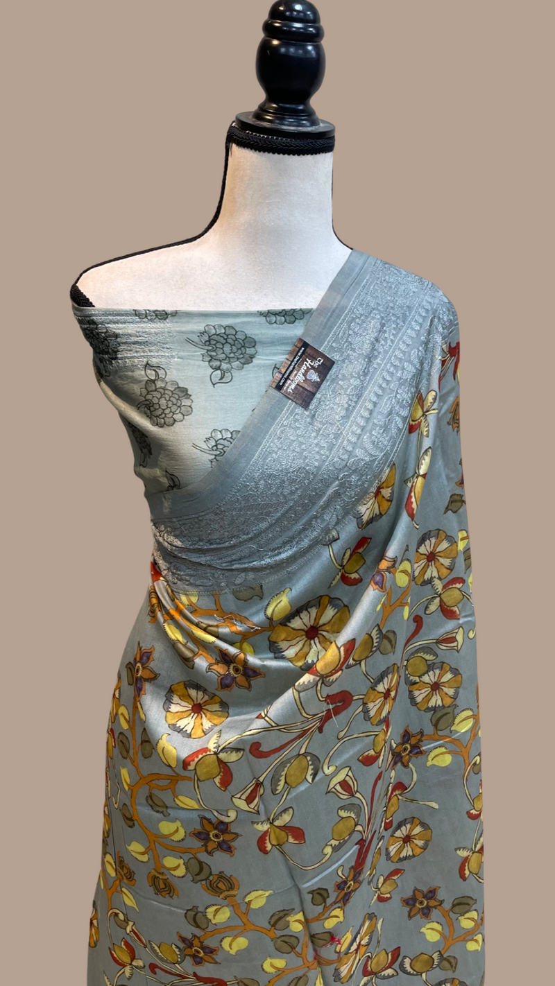 Pure Chanderi  Digital Print with Chikankari Handloom Banarasi Saree - The Handlooms