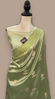 Pista Pure Mango Silk Banarasi Handloom Saree - The Handlooms