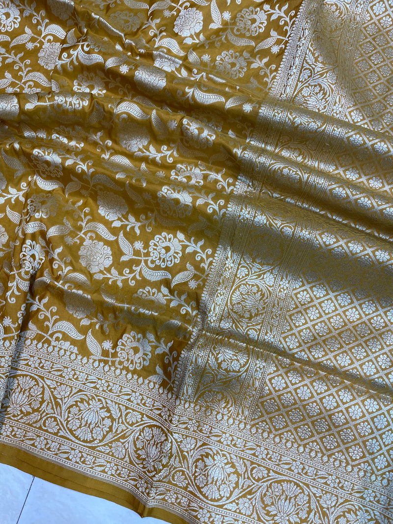 Pure Katan Silk Banarasi Handloom Saree - All Over Jaal Work - The Handlooms