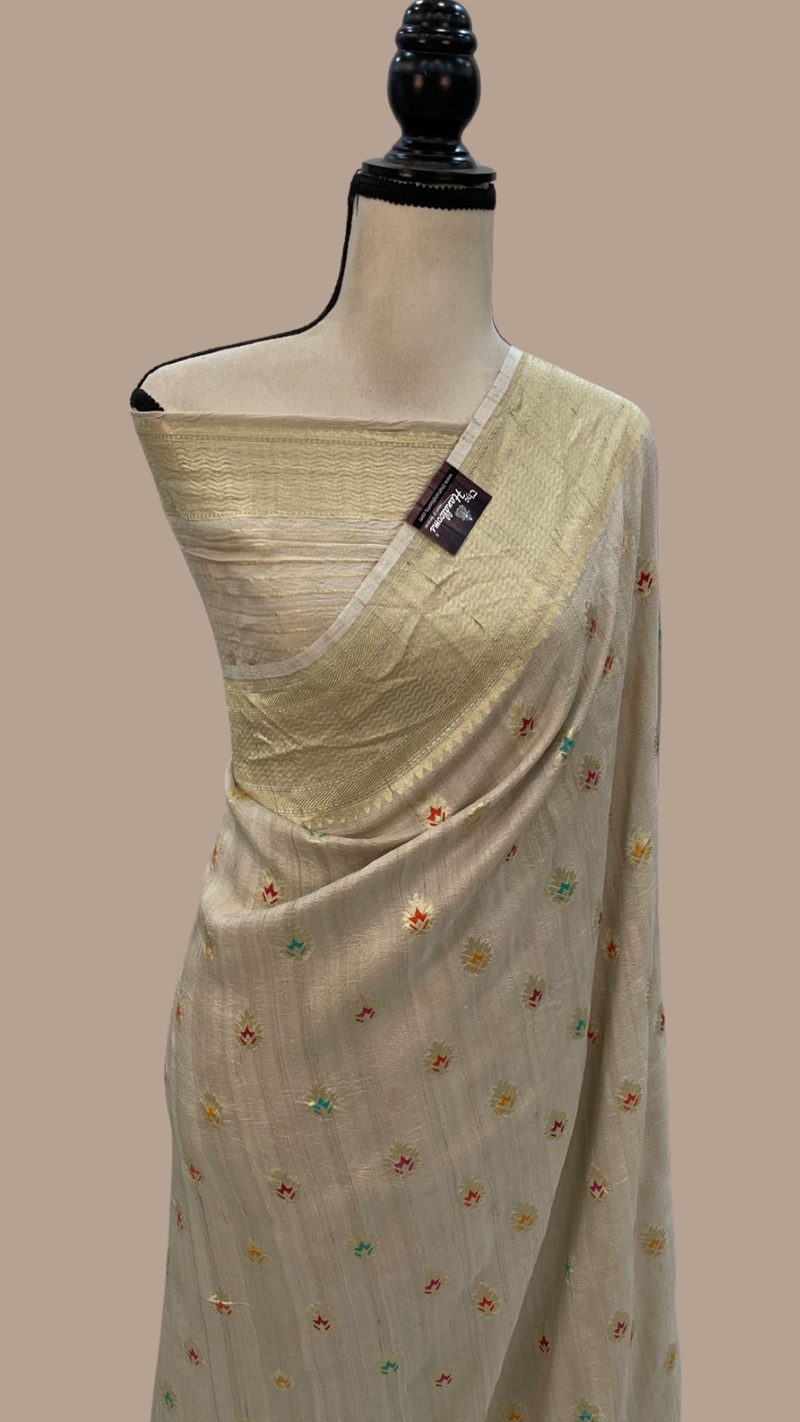 Pure Tussar Georgette Handloom Banarasi Saree - All over Jaal Work with meenakari - The Handlooms