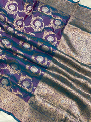 Pure Katan Silk Banarasi Handloom Saree - All over Sona Roopa Jaal work - The Handlooms