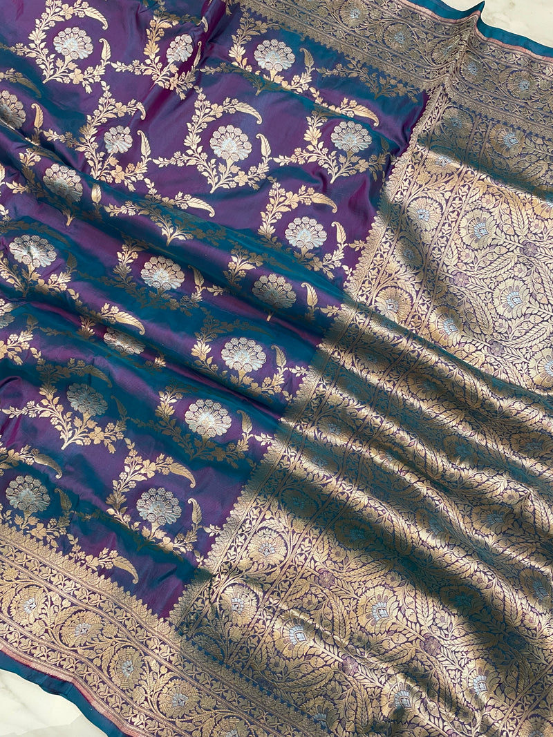 Pure Katan Silk Banarasi Handloom Saree - All over Sona Roopa Jaal work - The Handlooms