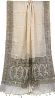 Off-white Pure Butter Crepe Banarasi Saree - The Handlooms