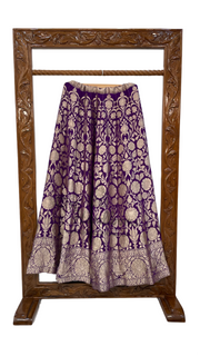 Purple Pure Khaddi Georgette Handloom Banarasi Lehenga - Stitched - The Handlooms