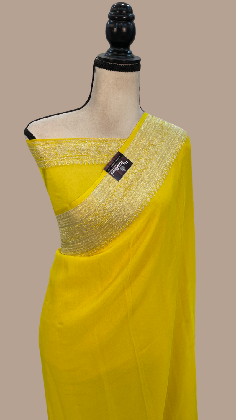 Pure Georgette Banarasi Handloom Saree - Yellow - The Handlooms