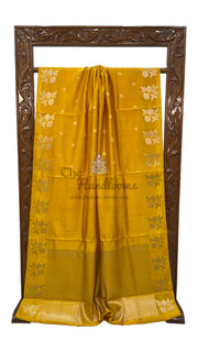 Yellow Pure Mango Silk Banarasi Handloom Saree - The Handlooms