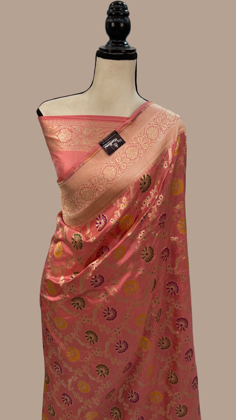 Pure Katan Silk Banarasi Handloom Saree - All over Jaal work - With Meenakari - The Handlooms