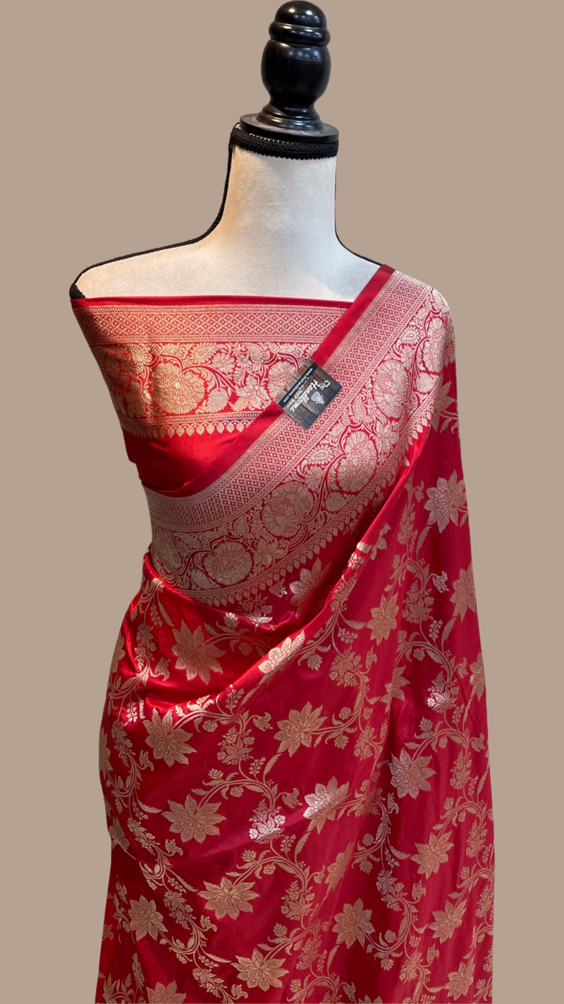 Pure Katan Silk Banarasi Handloom Saree - All Over Jaal Work - The Handlooms