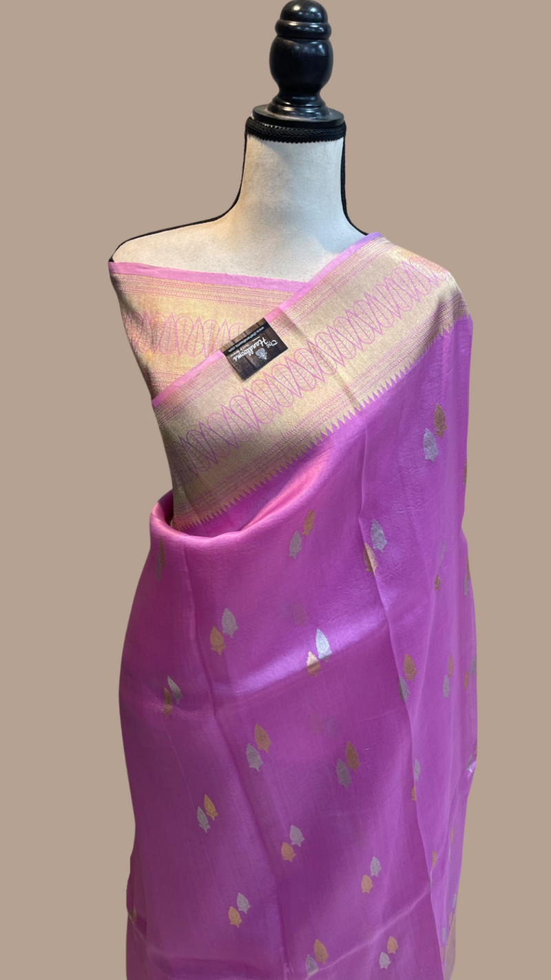 Pure Kora Handloom Banarasi Saree - Sona Roopa Alfi Kadua Booti - The Handlooms