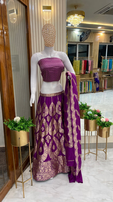 Pure Katan Silk Handloom Banarasi Lehenga - Stitched