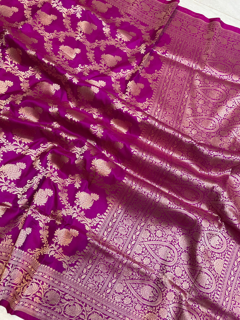 Pure Katan Silk Banarasi Handloom Saree - All over Jaal work - The Handlooms