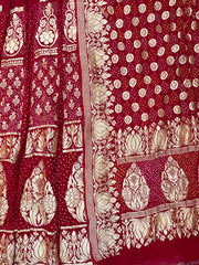 Pure Khaddi Georgette Bandhani Handloom Banarasi Lehenga - The Handlooms