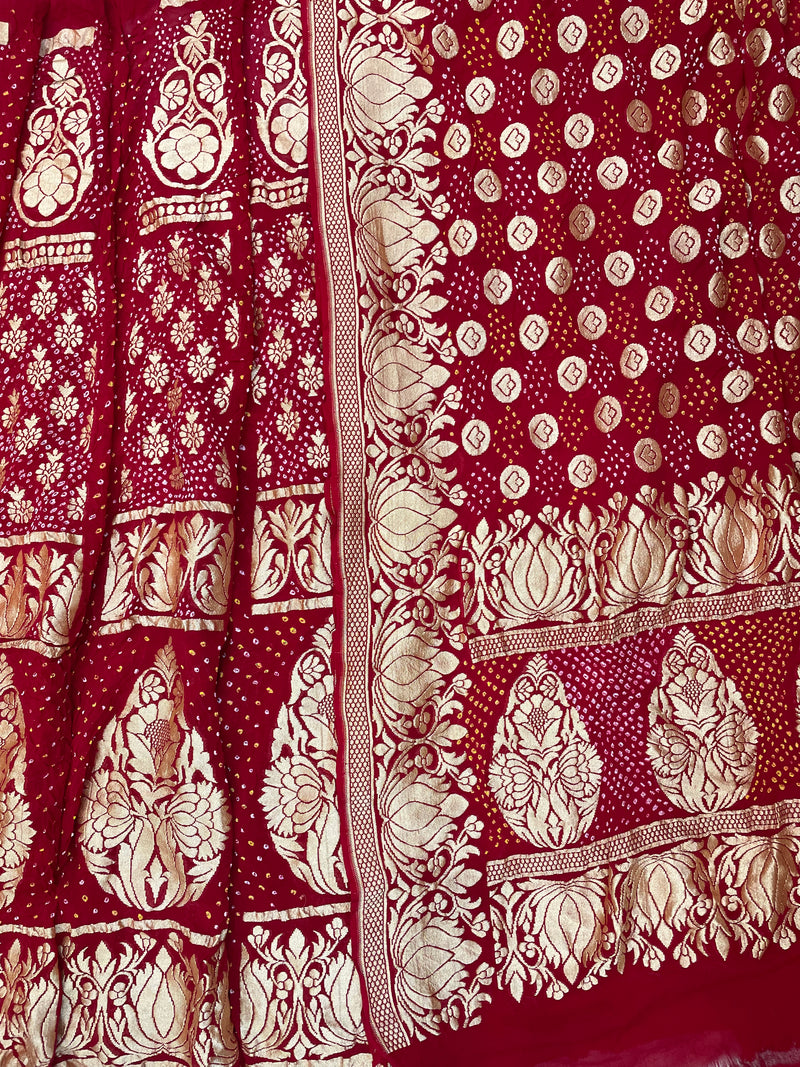 Pure Khaddi Georgette Bandhani Handloom Banarasi Lehenga - The Handlooms