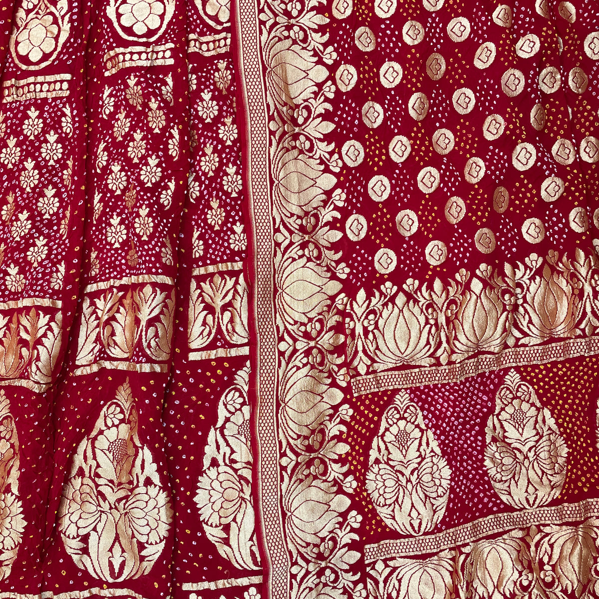 Pure Khaddi Georgette Bandhani Handloom Banarasi Lehenga — The Handlooms