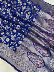 Pure Katan Silk Banarasi Handloom Saree - All over Jaal work - With Meenakari - The Handlooms