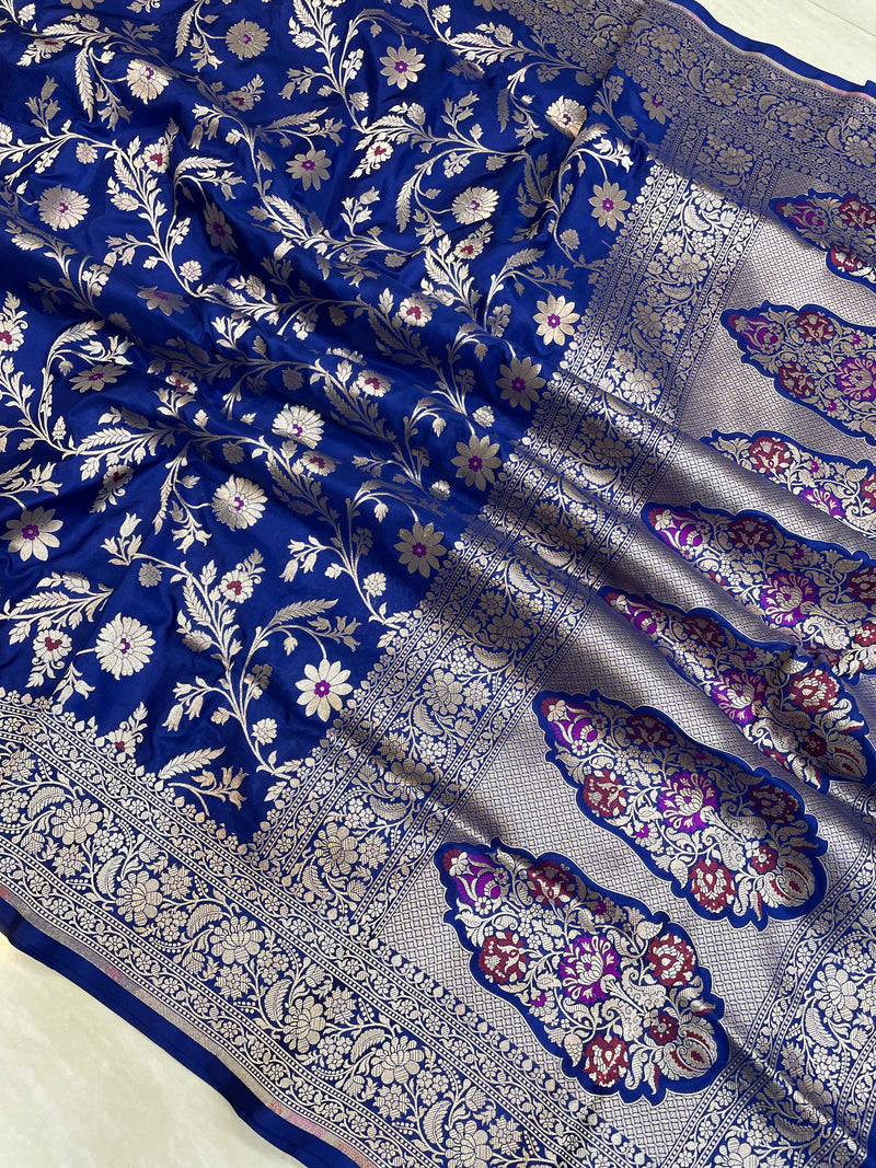 Pure Katan Silk Banarasi Handloom Saree - All over Jaal work - With Meenakari - The Handlooms