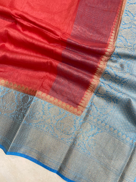 Pure linen Banarasi Saree - The Handlooms