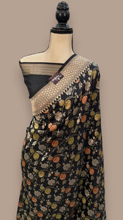 Pure Katan Silk Banarasi Handloom Saree - All over Jaal work with Meenakari - The Handlooms