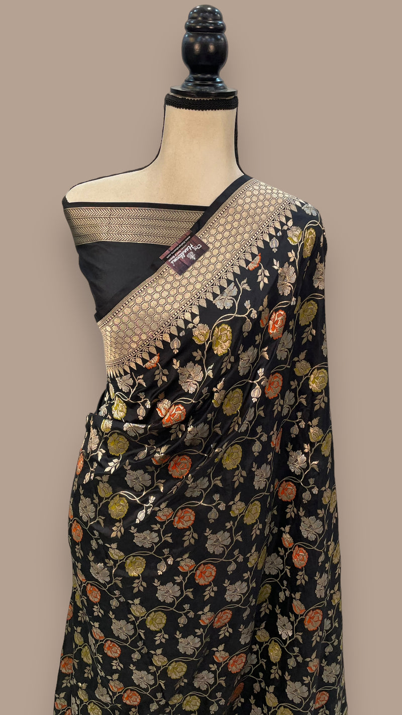 Pure Katan Silk Banarasi Handloom Saree - All over Jaal work with Meenakari - The Handlooms