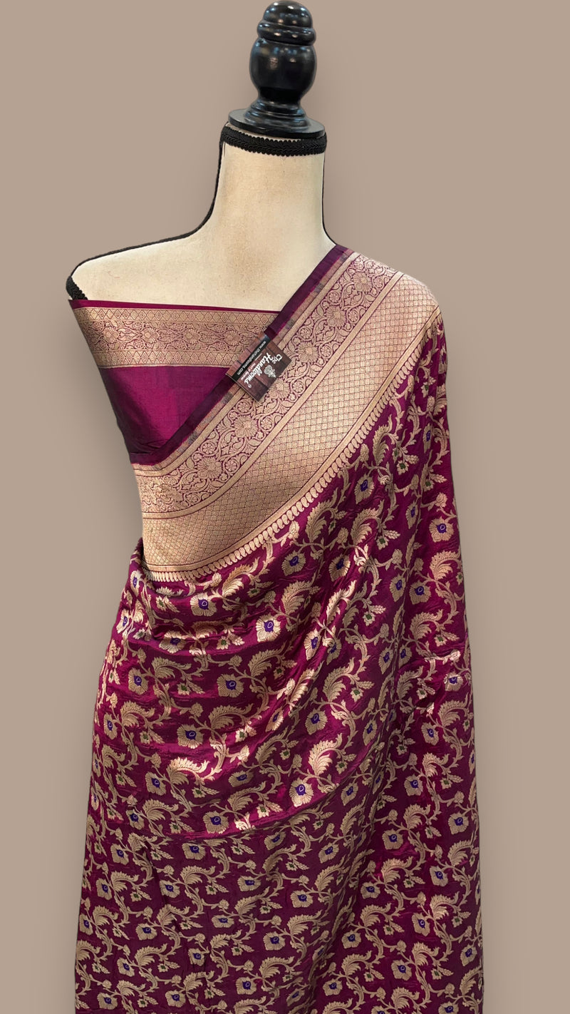 Pure Katan Silk Banarasi Handloom Saree - All over Jaal work with Meenakari - The Handlooms