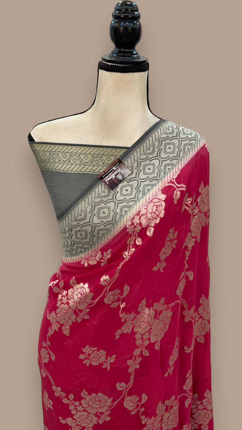 Pure Khaddi Georgette Handloom Banarasi Saree - Water zari - The Handlooms