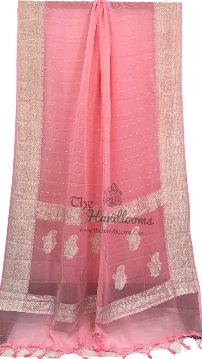 Pink Pure Georgette Handloom Banarasi Saree - The Handlooms