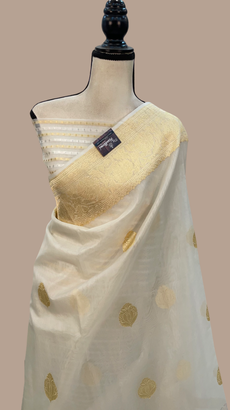 Pure Kora Handloom Banarasi Saree - Sona Roopa Alfi Kadua Boota - The Handlooms