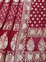 Pure Khaddi Georgette Bandhani Handloom Banarasi Lehenga - The Handlooms