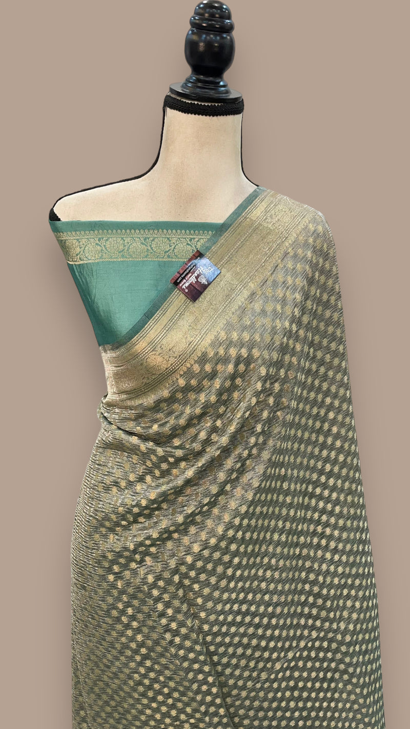 Pure Kora Tissue Crush Handloom Banarasi Saree - The Handlooms