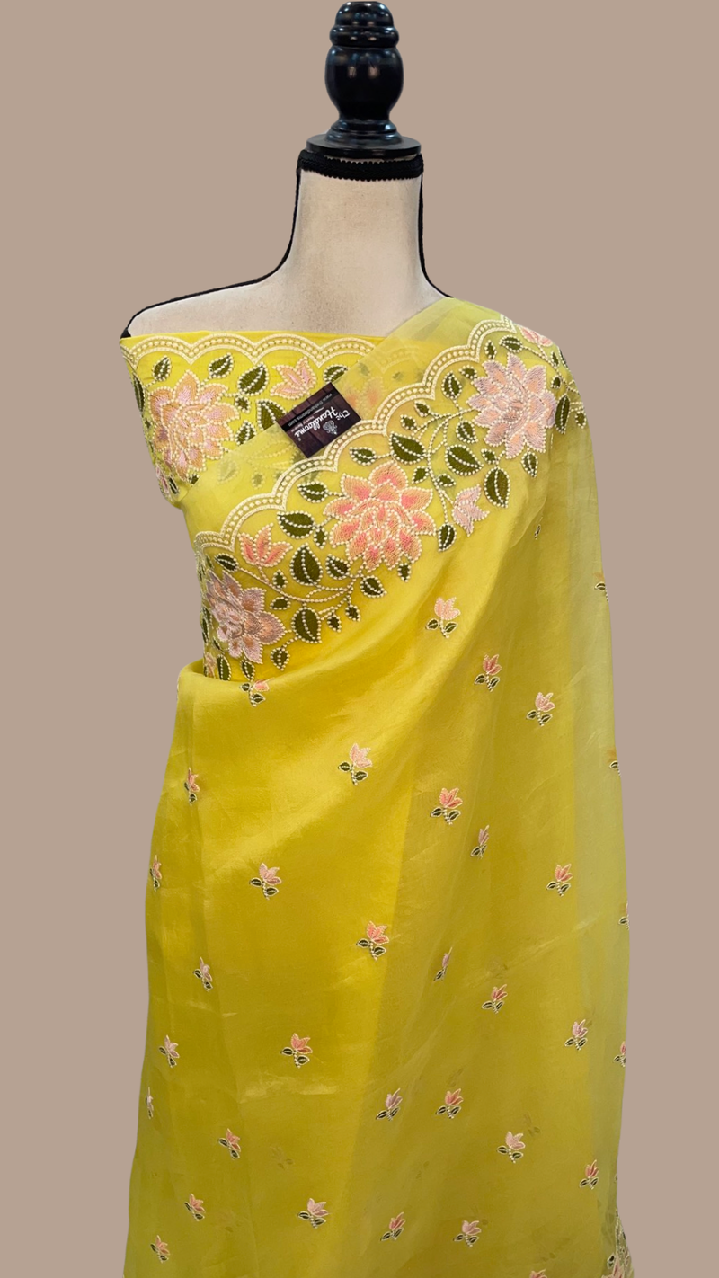 Pure Organza Chikankari Handloom Banarasi Saree - The Handlooms