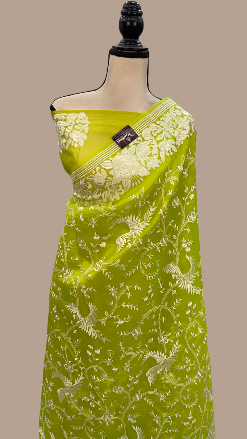 Pure Organza Chikankari Handloom Banarasi Saree - The Handlooms