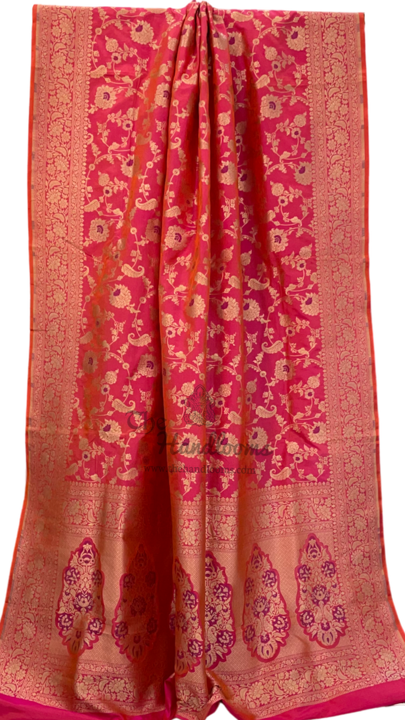 Pure Katan Silk Banarasi Handloom Saree - All over Jaal work with Meenakari - The Handlooms