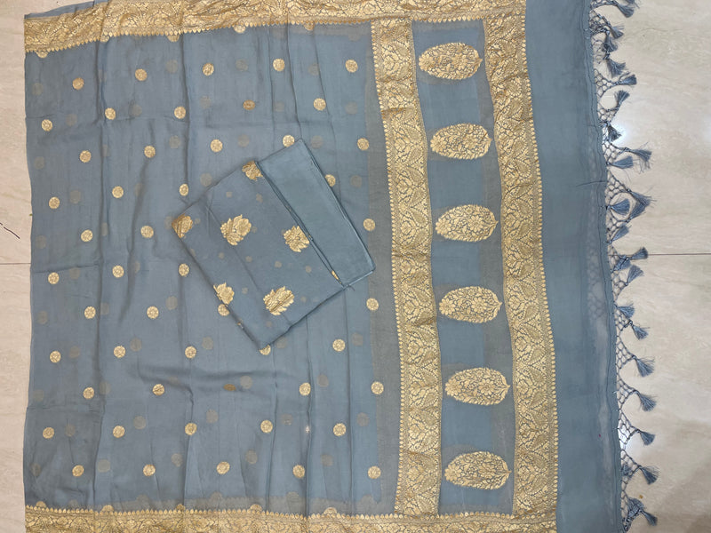 Pure Khaddi Georgette Banarasi Dress material - The Handlooms