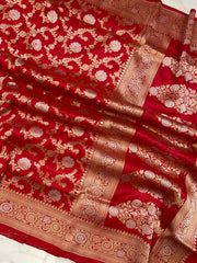 Pure Katan Silk Banarasi Handloom Saree - All over Sona Roopa Jaal work - The Handlooms