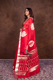 Red Pure Kora Handloom Banarasi Saree - The Handlooms
