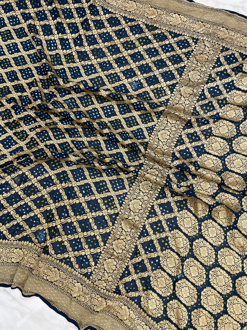Pure Georgette Banarasi Bandhej Handloom Saree - The Handlooms