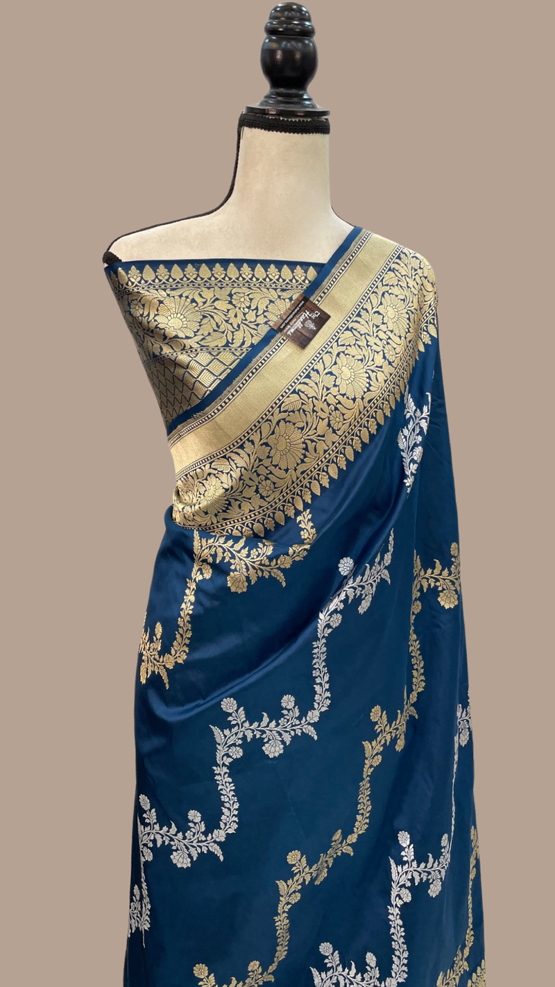 Pure Katan Silk Banarasi Handloom Saree - All over Sona Roopa kadiyal Jaal work - The Handlooms