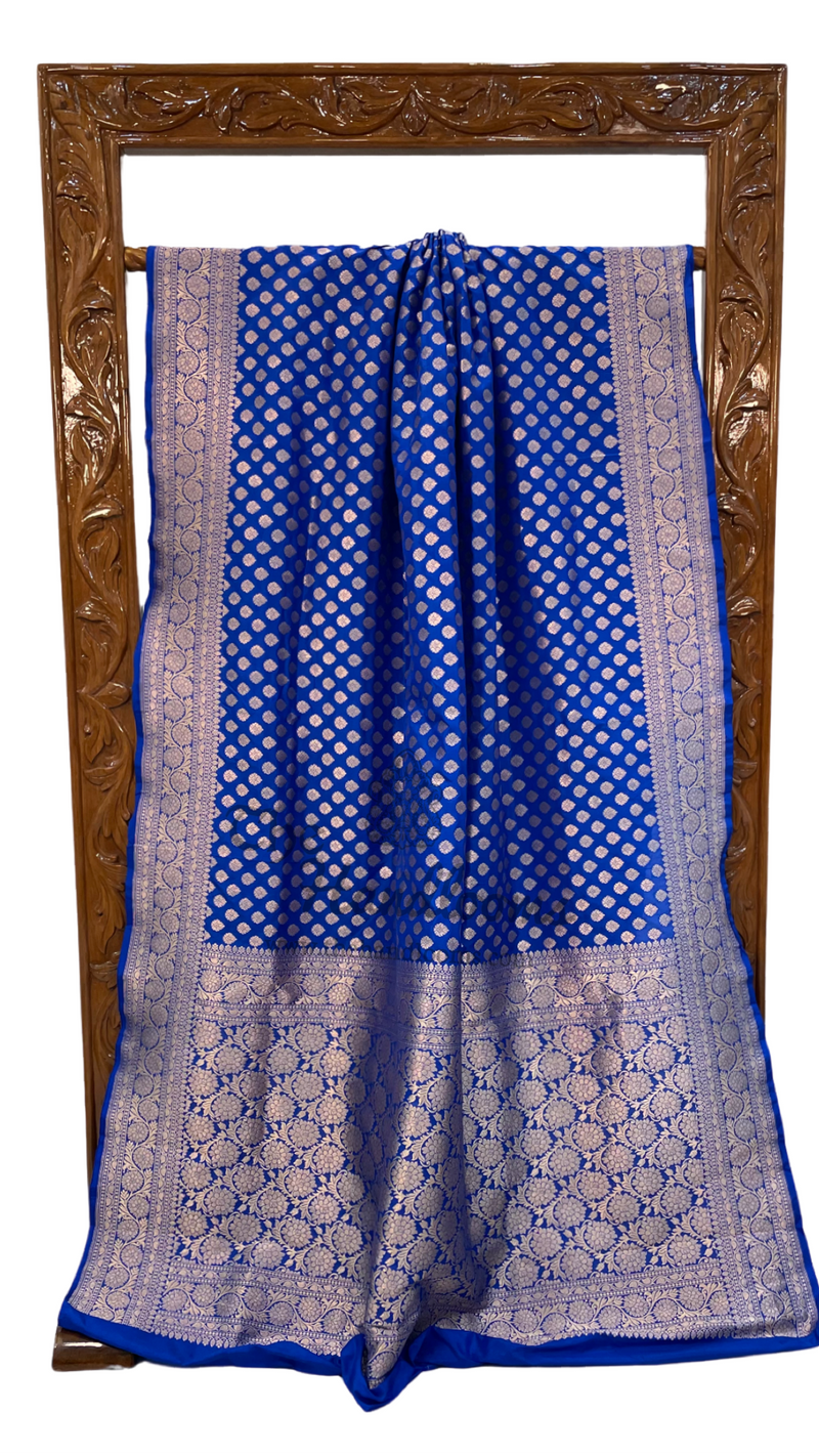 Royal Blue Pure Katan Silk Banarasi Handloom Saree - All over jaal work - The Handlooms
