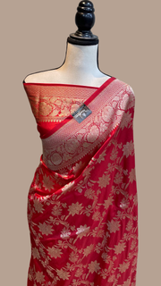 Pure Katan Silk Banarasi Handloom Saree - All Over Jaal Work - The Handlooms
