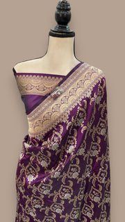 Pure Katan Silk Banarasi Handloom Saree - All over Sona Roopa Jaal work - The Handlooms
